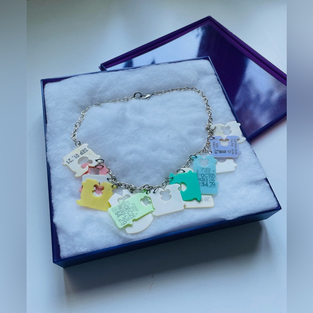 Colorful Bread Tag Charm Necklace With Silver Chain